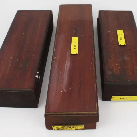 Vintage Sharpening Stones Set with Wooden Boxes