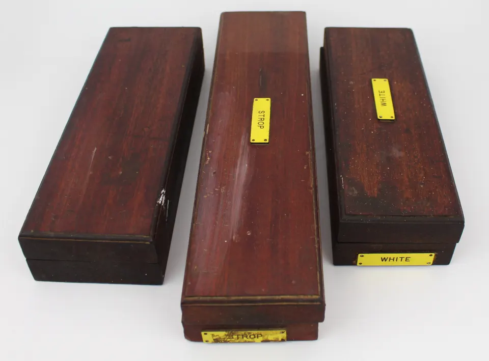 Vintage Sharpening Stones Set with Wooden Boxes