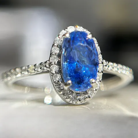 Beautiful 2.24 CT Unheated Burma Blue Sapphire Diamonds & 950 Platinum