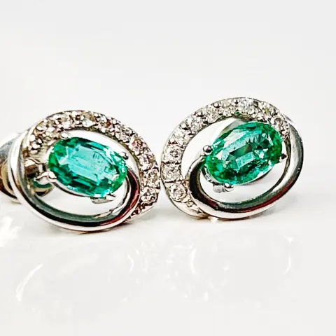 Beautiful Natural Emerald ,Diamond Halo Set Stud Earrings  in Platinum 950