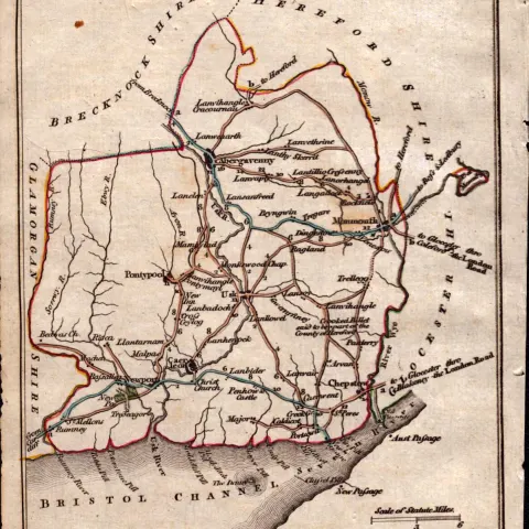 Monmouthshire John Cary’s 1792 Antique George III Coloured Engraved Map.
