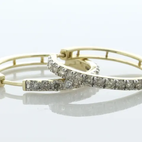 10ct Yellow Gold Claw Set Semi Eternity Diamond Hoop Earring 1.02 Carats