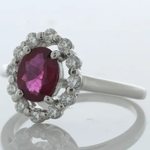 Platinum Cluster Diamond And Oval Ruby Ring (R1.03) 0.35 Carats