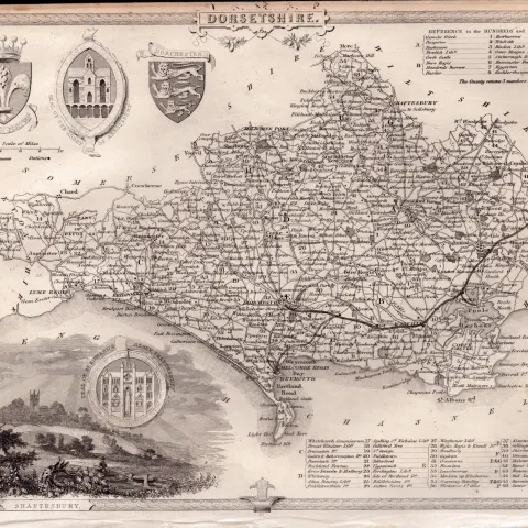 Dorsetshire Steel Engraved Victorian Thomas Moule Antique Map.