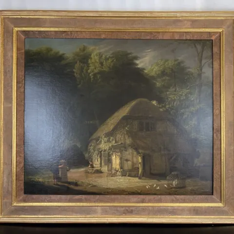 English School 19th Century Oil - Figures By A Cottage In A Landscape