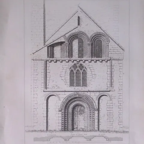 Iffley Church Oxfordshire 190 Years-Old John Britton Antique Steel Engraving-231