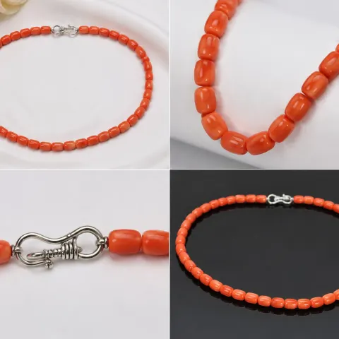Orange Beaded Necklace with Silver-Tone Clasp