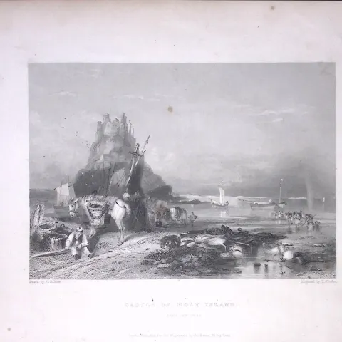 Holy Island Castle WH Bartlett 1842 Antique Steel Engraving-6-TR