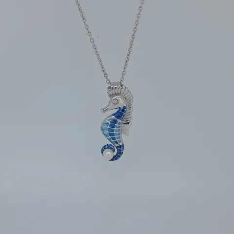 Nicole Barr Silver and Enamelled Seahorse Broach