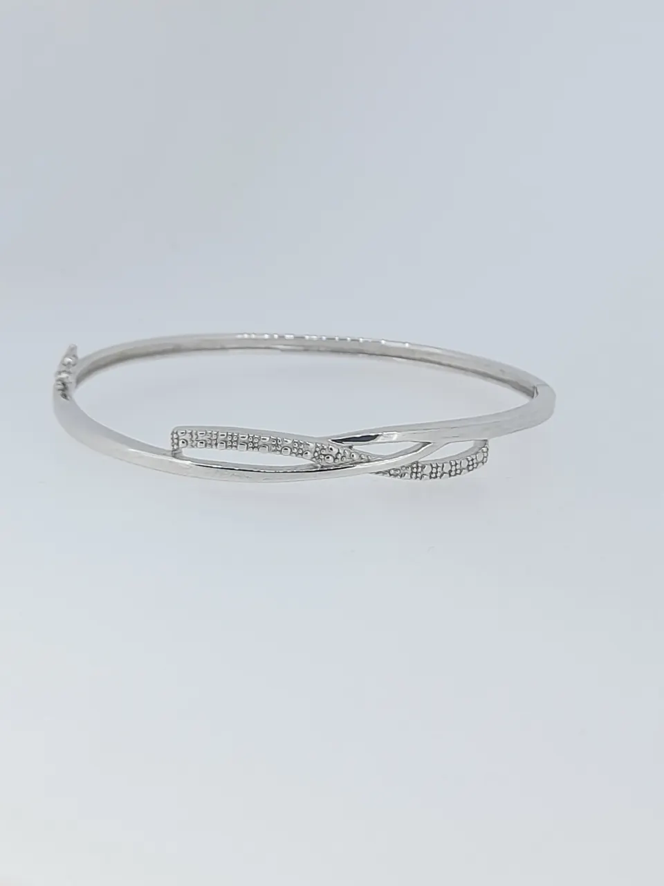 Silver Hinged Bangle Cross Over Design Set With Clear CZ Stones