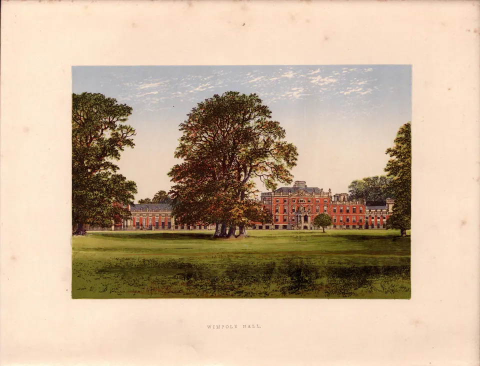 Wimpole Hall Cambridgeshire Gilt-Edge Coloured Antique Book Plate.