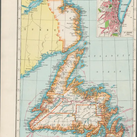 Canada Newfoundland Coloured Antique Map-418.
