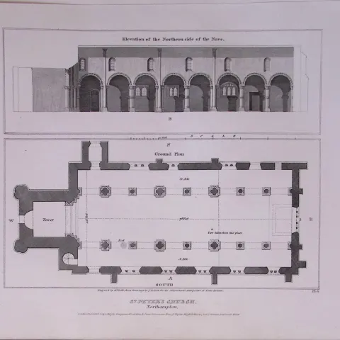 St Peters Church Northampton 190 Years-Old John Britton Antique Steel Engraving-195