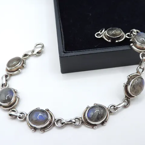  Vintage Artisan Sterling Silver Moonstone Bracelet