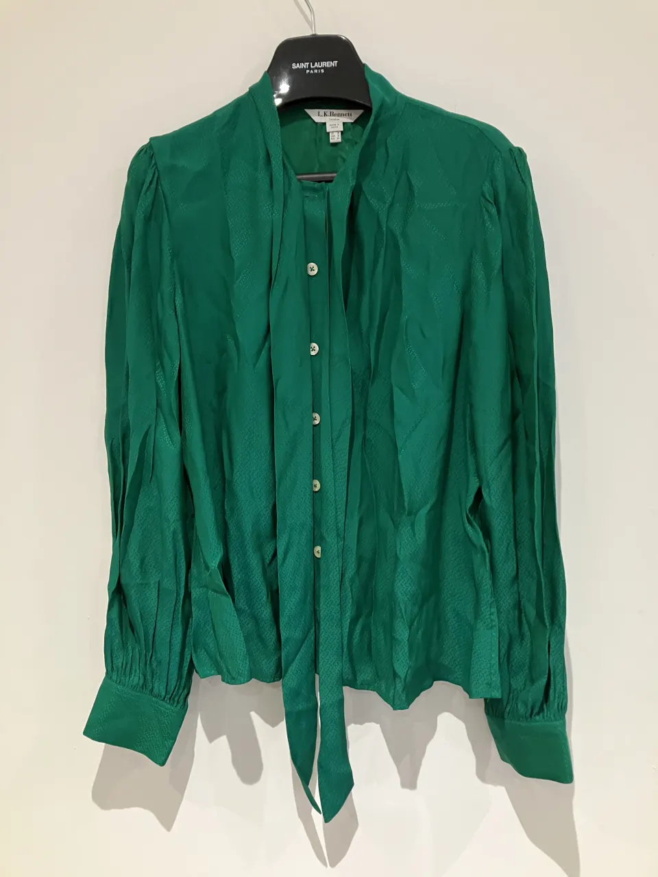 L K Bennett LW Gigi emerald blouse worn by Suanne Braun