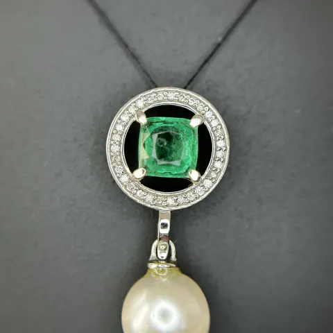 Beautiful 5.55CT South Sea Pearl, 1.14ct Emerald, Diamonds & 950 Platinum Pendant