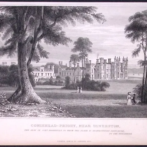Conishead Priory Ulverston Lake District Antique 195 Years-Old Steel-Engraving-23