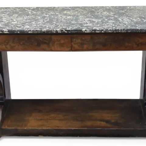 Fine Napoleon I Period French Mahogany Console Table with Variegated Marble Top