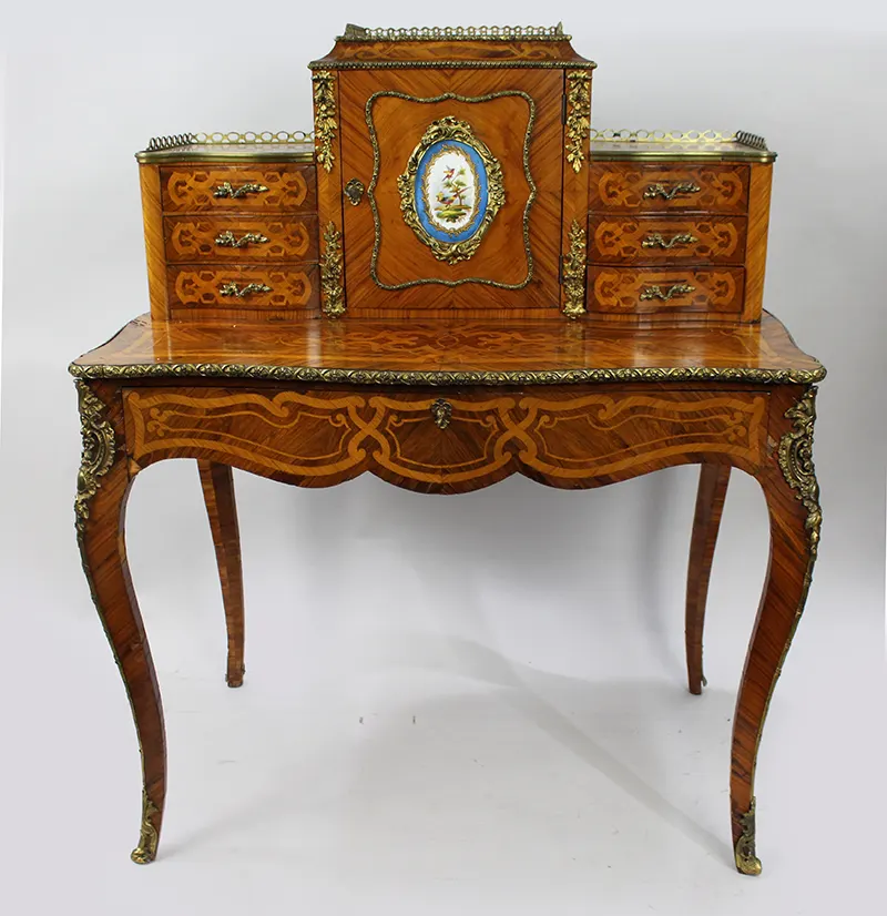 Antique 19th c. Bonheur du Jours with Sevres Plaque by T H Filmers Oxford St