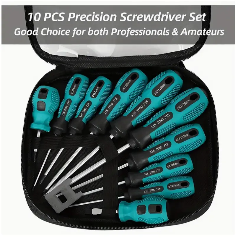 10pcs Magnetic Screwdriver Set, Steel, Comfort-Grip, Precision Control, Heavy-Duty