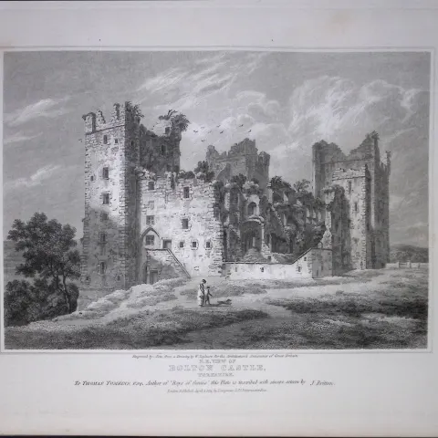 Bolton Castle Yorkshire 190 Years-Old Rare John Britton Antique Steel Engraving-108