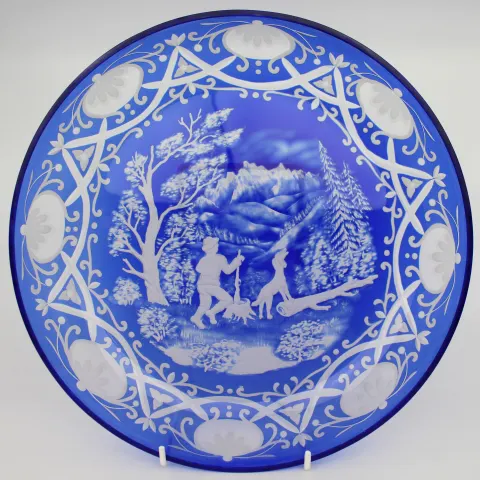 Blue Bohemian Overlay Cut Crystal Charger