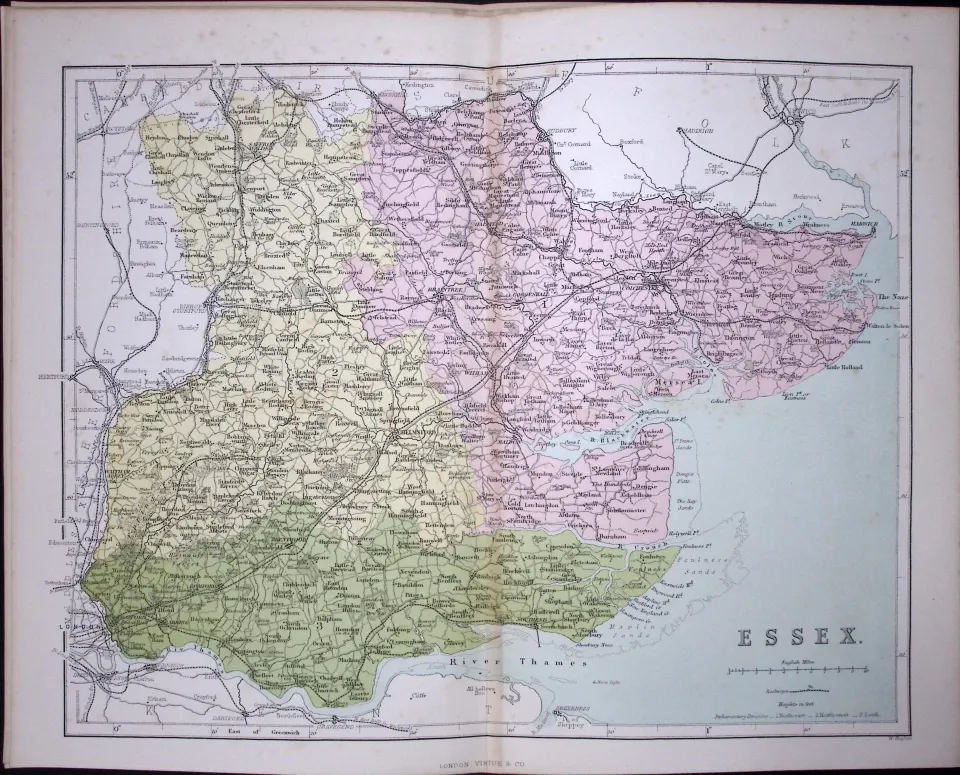 County Essex 150 Years-Old 1875 Coloured Detailed Antique 1875 Map-48