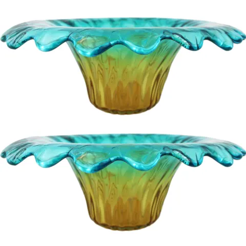 Pair of Contemporary Murano Art Glass Centrepiece Bowls – Blue & Amber