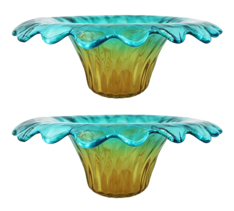 Pair of Contemporary Murano Art Glass Centrepiece Bowls – Blue & Amber