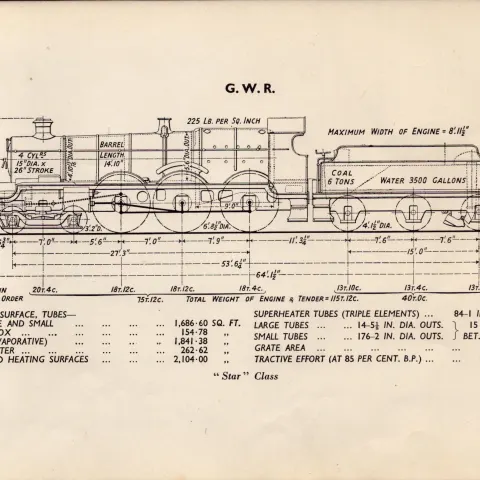 GWR Railway Star Class Locomotive Detailed Diagram 85 Yrs Old Print-3