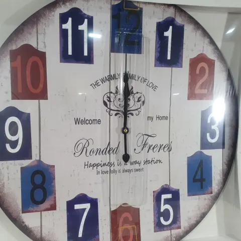 New Large 60cm Wooden Printed Clock - Warmly Family design, Rrp £30
