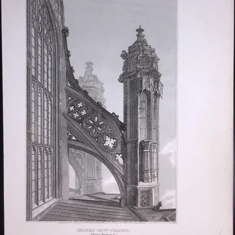 Henry VII Chapel Westminster Abbey 190 Years-Old John Britton Antique Steel Engraving-302