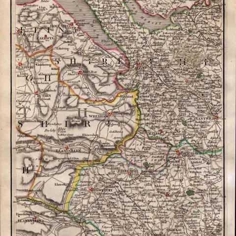 Lancashire Merseyside North Wales Cheshire - John Cary’s Antique 1794 Map.