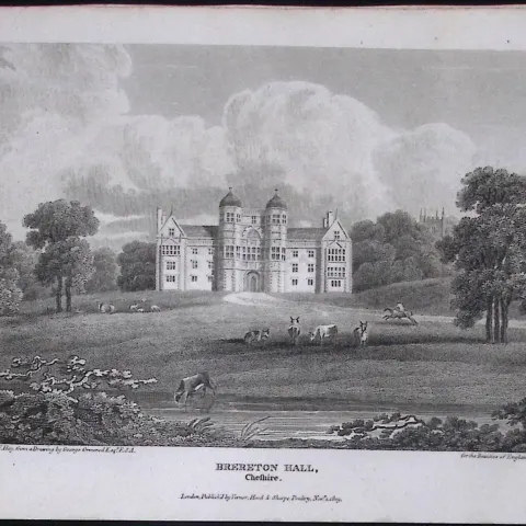 Brereton Hall Cheshire Antique 224 Years-Old Steel-Engraving-70