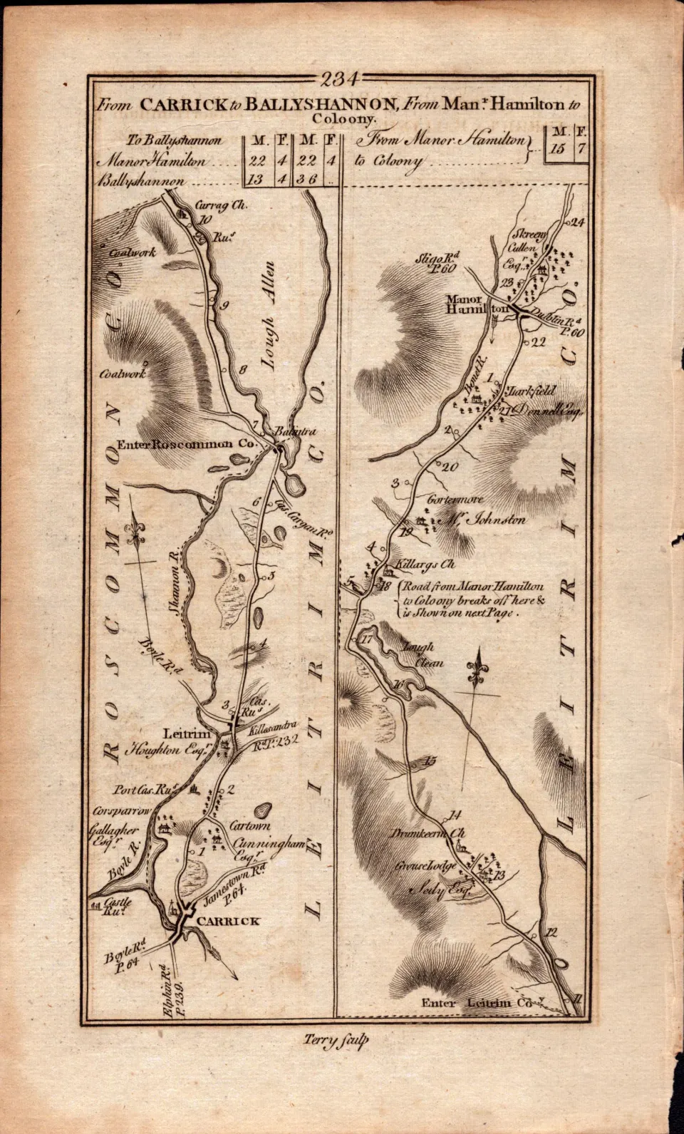 Ireland Rare Antique 1777 Map  Ballymahon Carrick On Shannon Leitrim Longford.