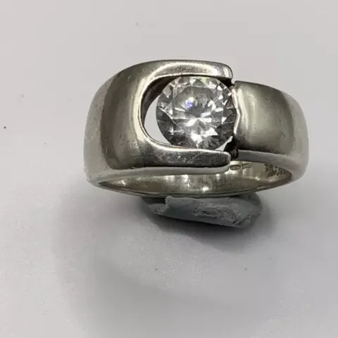 Vintage Heavy 925 Silver CZ Solitaire Modernist Ring 10.85g Size W