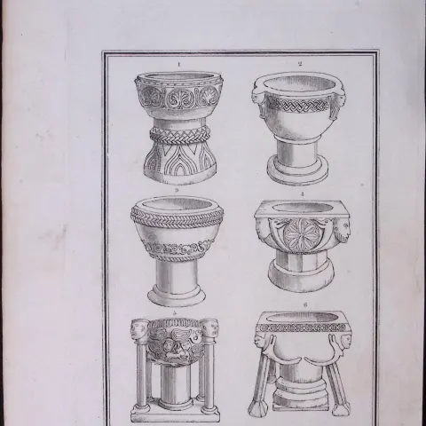 Cornwall Ancient Church Fonts 211 Years-Old Rare Antique Copper Plate Etching.
