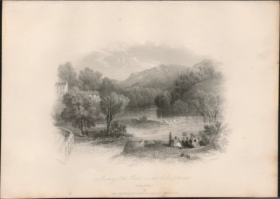 Meeting of the Waters  Co Wicklow 1837-38 Victorian Engraving.