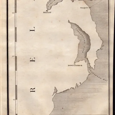 Ulster Belfast Downpatrick Strangford Loch John Cary’s Antique 1794 Map.
