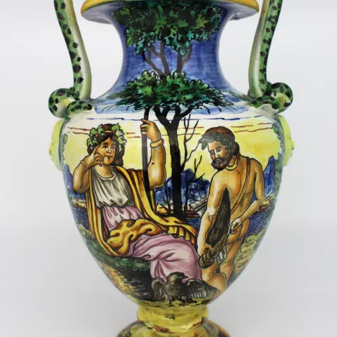 Fine Hand Painted Two Handled Majolica Vase