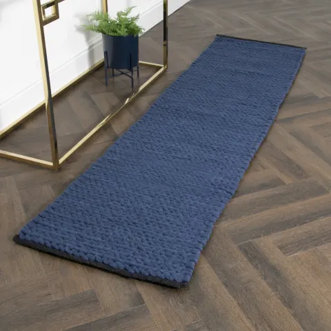 Navy Knitted Runner Wool Rug (60 x 230cm) RRP - £196