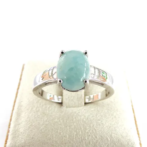 925 Silver Natural Green Cabochon Amazonite Gemstone Ring 'New'