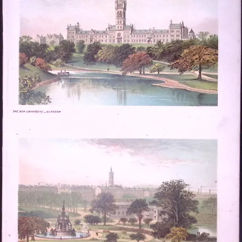 Scotland Glasgow University & West End Park Antique Coloured Print-13.