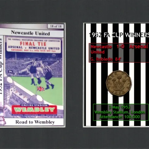 Newcastle United 1952 FA Cup Winners Mount & Penny Coin Metal Art.