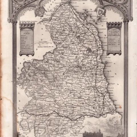Northumberland Steel Engraved Victorian Thomas Moule Map.