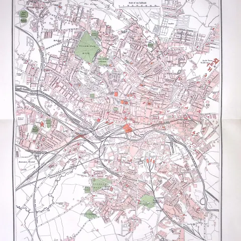 Plan City of Leeds J H F Brabner Coloured Antique 130 Years-Old Map-3-TR
