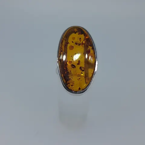 Silver 925 and Natural Amber Set Ring