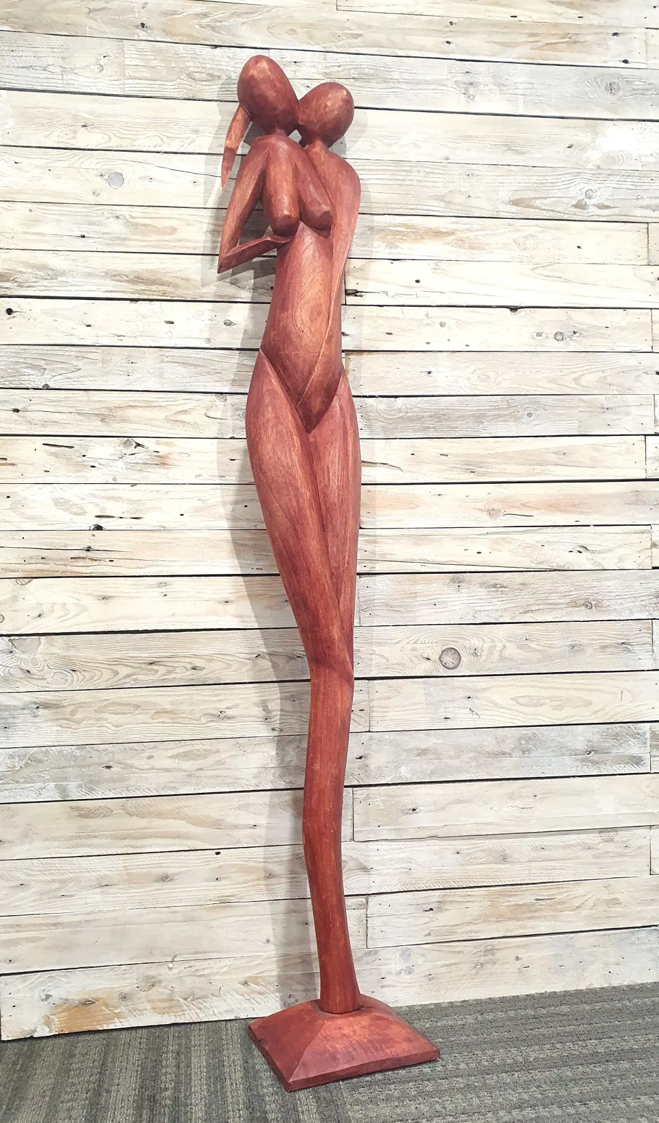 Tall, Designer Solid Wood Art Figurine 'Couple' Carving. Single Piece of Wood. 153cm Tall. RRP £299