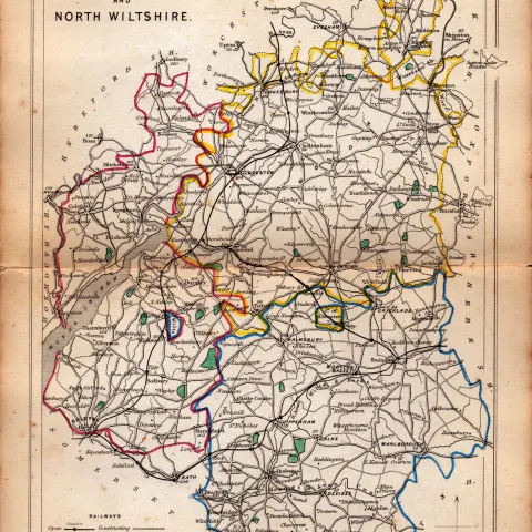 Antique Railway Map of Gloucestershire Drawn & Engraved by John Emslie.