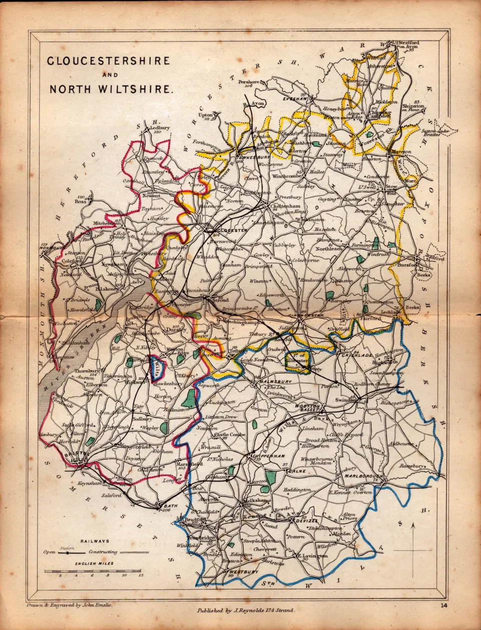 Antique Railway Map of Gloucestershire Drawn & Engraved by John Emslie.